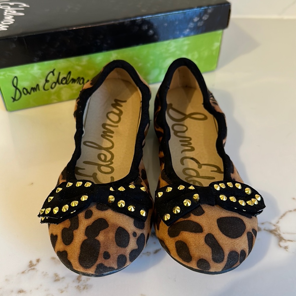 Sam Edelman Girls Felicia Ballet Flats Size 1 Leopard Bow
